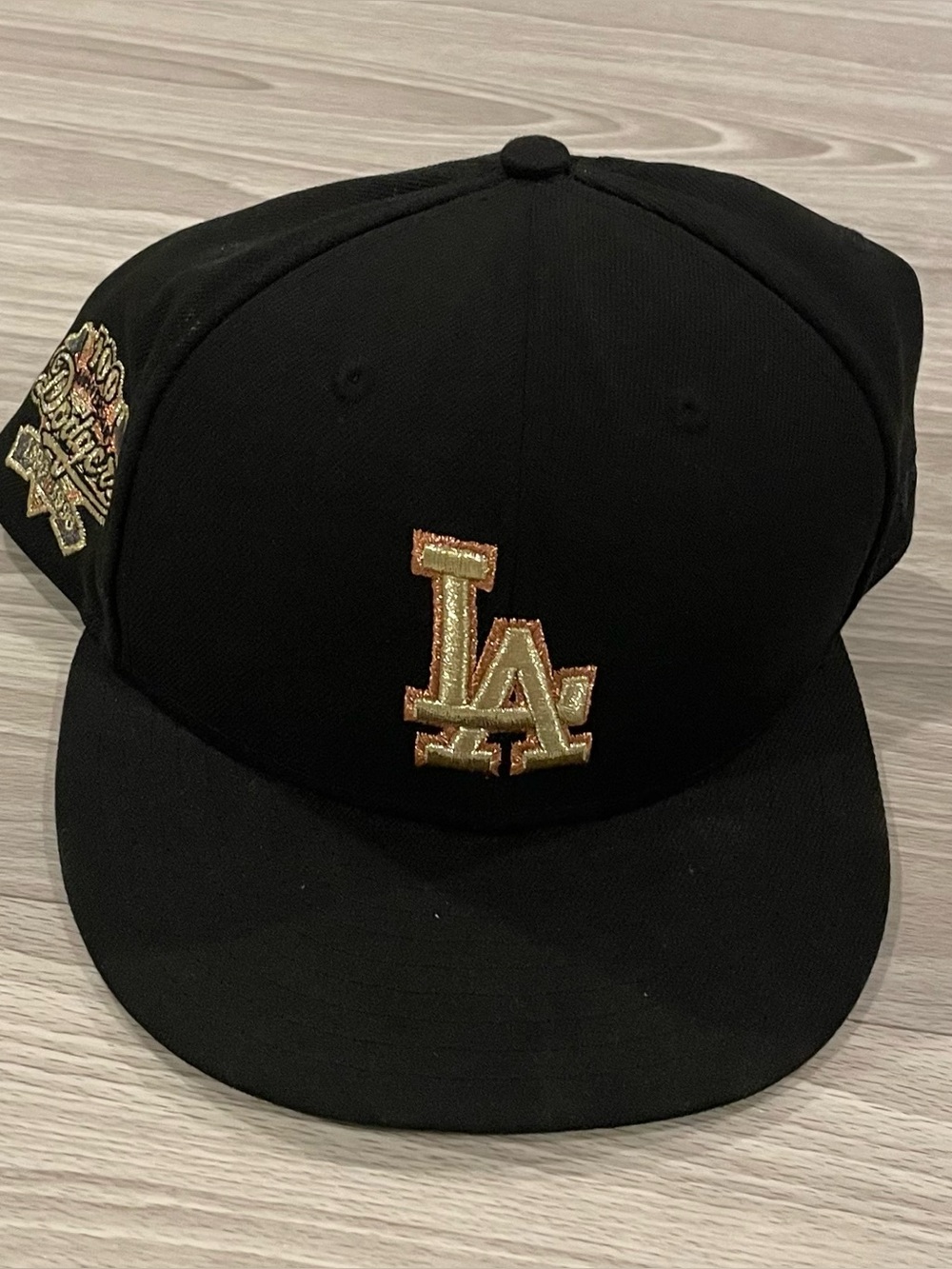 New Era Los Angeles Dodgers 100th Anniversary Fitted Hat Black Gold Men’s Size 8